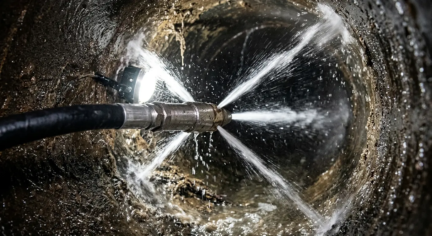 High-pressure hydro jetting nozzle cleaning sewer pipe for Trenchless Sewer Repair in Kingfisher